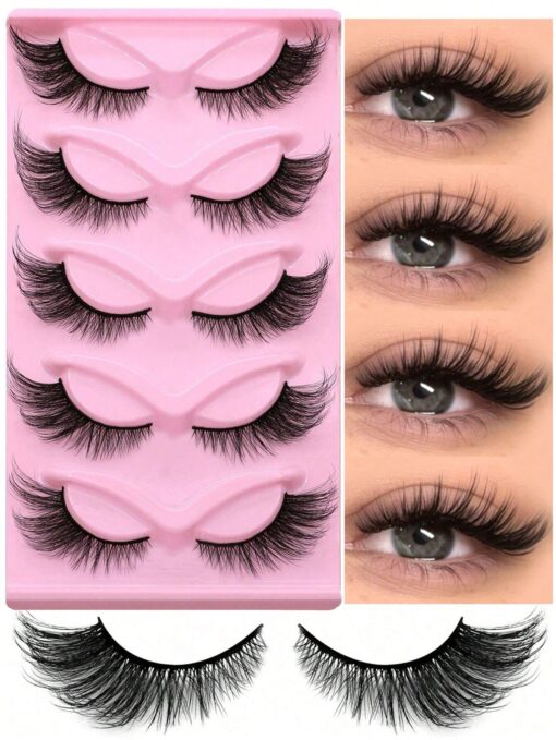 SHEIN 5Pairs Cat Eye Lashes Long Lashes Cat Eye Look Wispy Lashes Eye