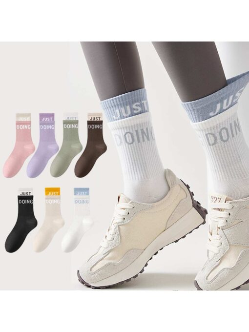 SHEIN 5pairs Women's Versatile And Fashionable Sports Socks, Grip Socks, For Gym