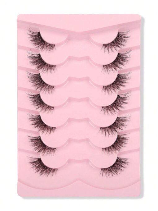 SHEIN 7pairs/Set Cat Eye Style Natural Short Crossed Transparent Stem Fake Eyelashes