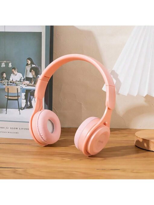 AXNEN BT Headphones Over-Ear, Foldable Lightweight Wireless Headphones Hi-Fi Stereo, Bass Adjustable Headset(Pink)