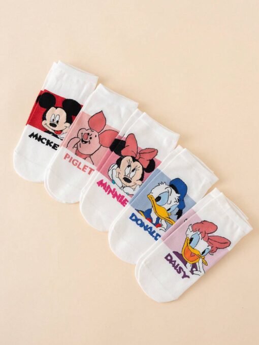 SHEIN Disney 5pairs Cute Disney Animation Characters Mickey Mouse & Daisy Duck Pattern Socks