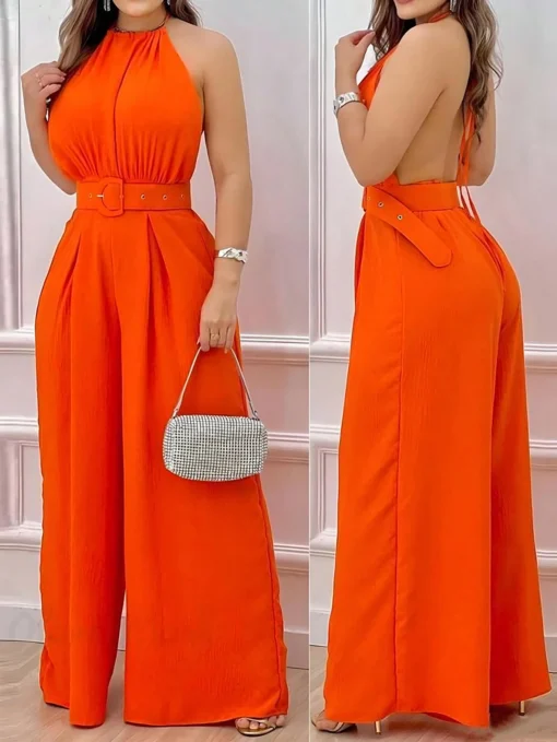 SHEIN Slayr Women's Backless Halter Neck Loose Jumpsuit With Belt
