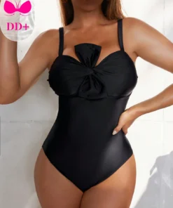 SHEIN Swim DD+ Women's One-Piece Sexy Casual Bowknot Design Adjustable Strap Soft Cup Wireless Swimsuit
