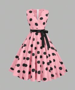 Sweetra Elegant Polka Dot Print Sleeveless Swing Dress, Summer Maxi Women Outfit