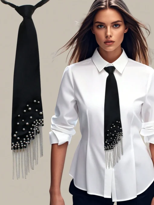 SHEIN 1pc Elegant Detachable Collar With Rhinestone, Chain, Crown And Wing Decor, Fashion Scarf For Women