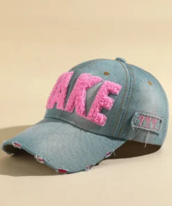 SHEIN 1pc Women's Contrast Stitched Letter Design Distressed Denim Baseball Cap
