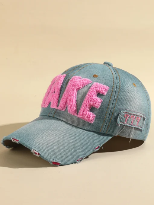 SHEIN 1pc Women's Contrast Stitched Letter Design Distressed Denim Baseball Cap