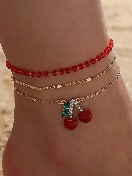 SHEIN 3pcs/set Cherry Charm Anklet