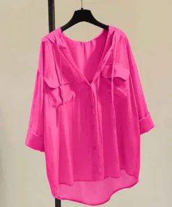 SHEIN INAWLY Flap Pocket Drop Shoulder Drawstring Hooded Blouse Women Shirt,Long Sleeve Tops