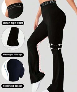 SHEIN Sexy Letter Tape Waist Split Hem Flare Leg Pants