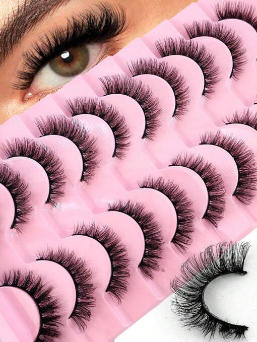 SHEIN 10pairs 5d Mink Fur False Eyelashes,Crossed & Voluminous Natural And Dramatic Lashes