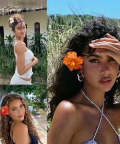 SHEIN 1Pcs Hawaiian Flower Hair Clips, Women Artificial Flower Hair Clips (Orange)
