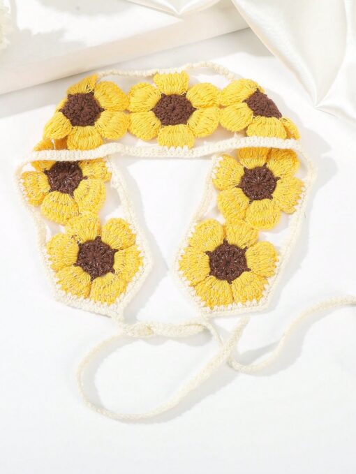 SHEIN 1pc Floral Hollow Knitted Headband, Minimalist (Yellow)