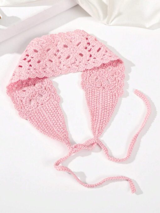 SHEIN 1pc Floral Hollow Knitted Headband, Minimalist (Pink)
