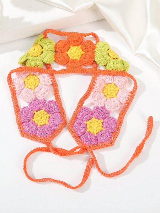 SHEIN 1pc Floral Hollow Knitted Headband, Minimalist (colorful)