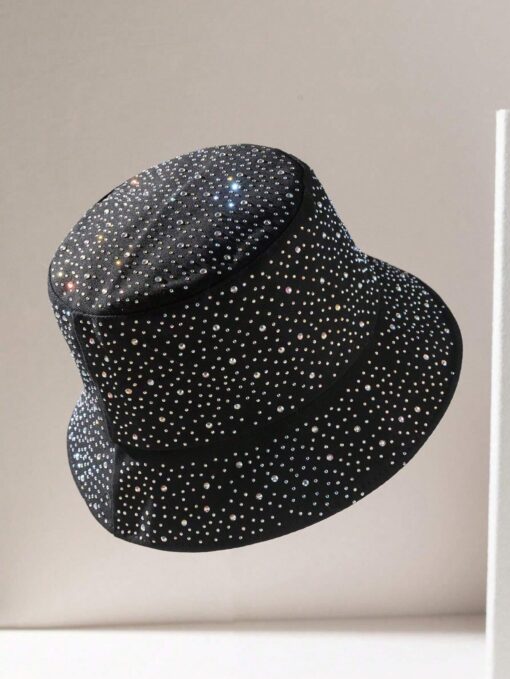 SHEIN 1pc Handmade Sparkling Fashion Sun Protection Hat (Black)