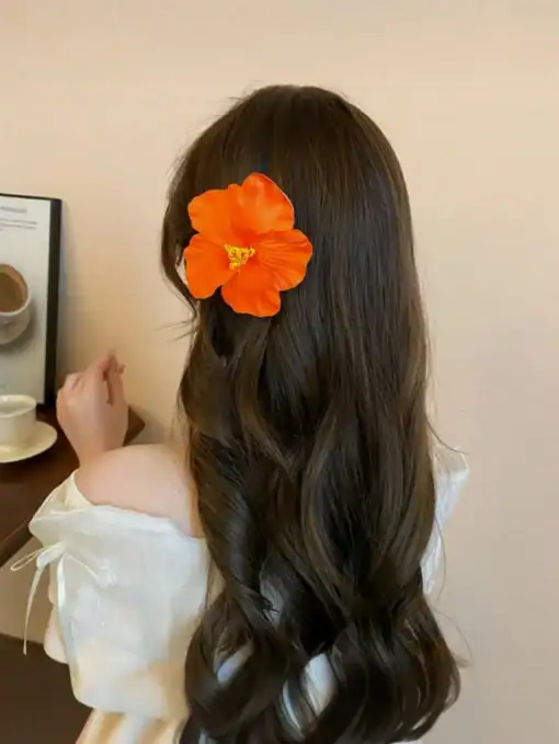 SHEIN 1pc Stereoscopic Adonis Flower Design Hair Clip, Elegant & Side Hairpin For Women (Orange)