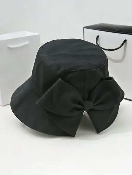 SHEIN 1pc Fashion Wide Brimmed Bow Bucket Hat (Black)
