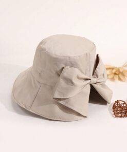 SHEIN 1pc Fashion Wide Brimmed Bow Bucket Hat (White)