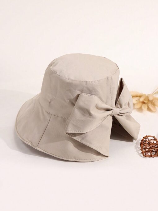 SHEIN 1pc Fashion Wide Brimmed Bow Bucket Hat (White)