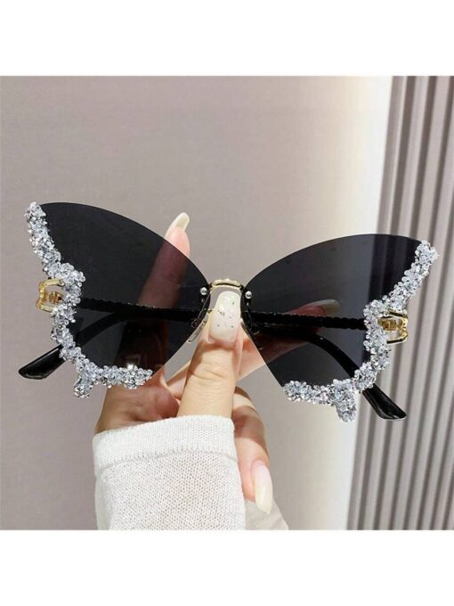 SHEIN 1pc Women's Fashionable Bling Framed Butterfly Glasses