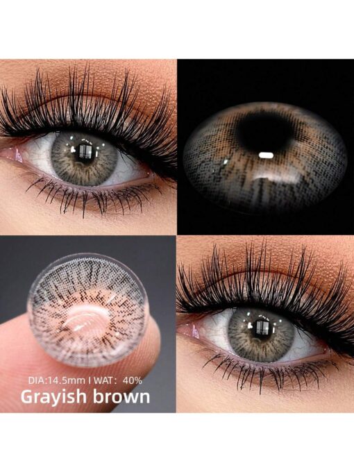 SHEIN 2pcs Grey-Brown Color Cosmetic Soft Contact Lenses, Annual Disposable Beauty Soft Contact Lens
