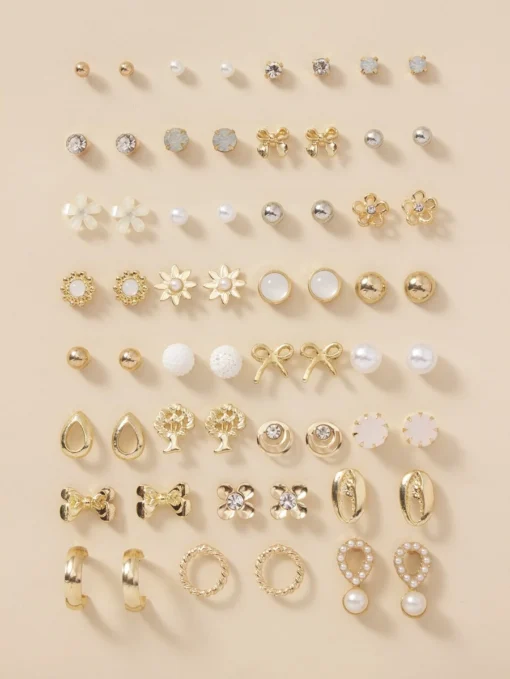 SHEIN 30pairs Heart & Flower Stud Earrings Valentines (Yellow Gold)