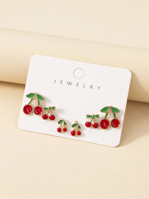 SHEIN 3pairs Cherry Stud Earrings
