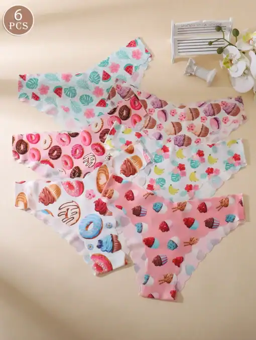 SHEIN 6pcs/Pack Cake & Donut Print Sexy Wavy