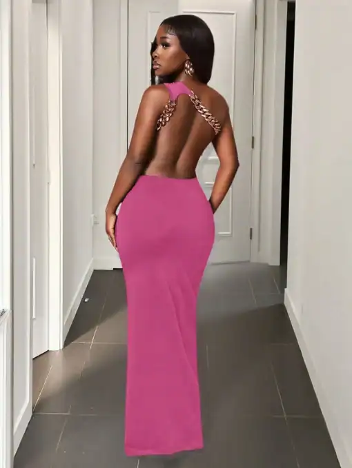SHEIN BamGleam Sexy Solid Backless One-Shoulder Dress