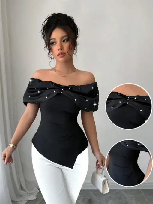 SHEIN Elenzga Fashionable New Off Shoulder Asymmetrical