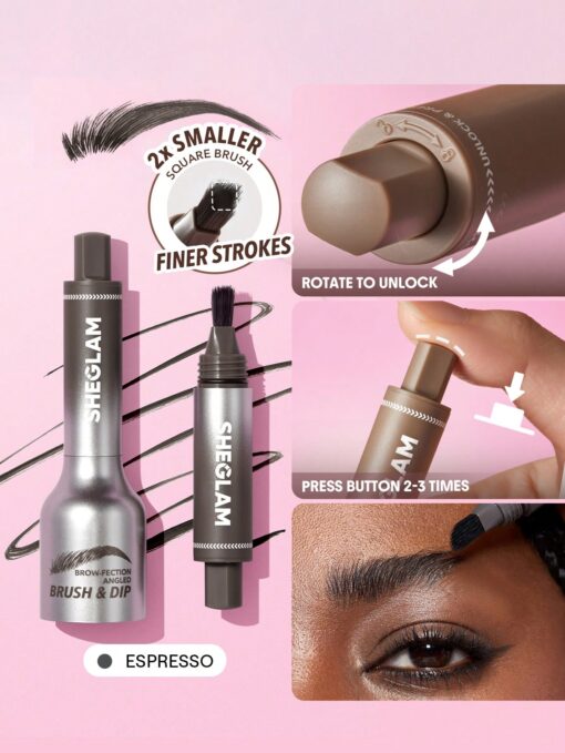 SHEGLAM Brow-Fection Angled Brush & Dip-Espresso Hair-Like Strokes Liquid Eyeborw