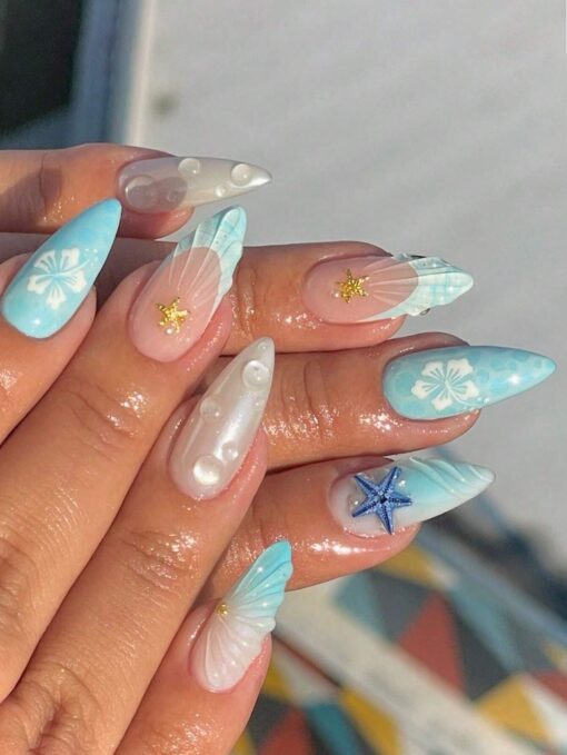 SHEIN 24pcs/Set Almond-Shaped French Elegant Nails