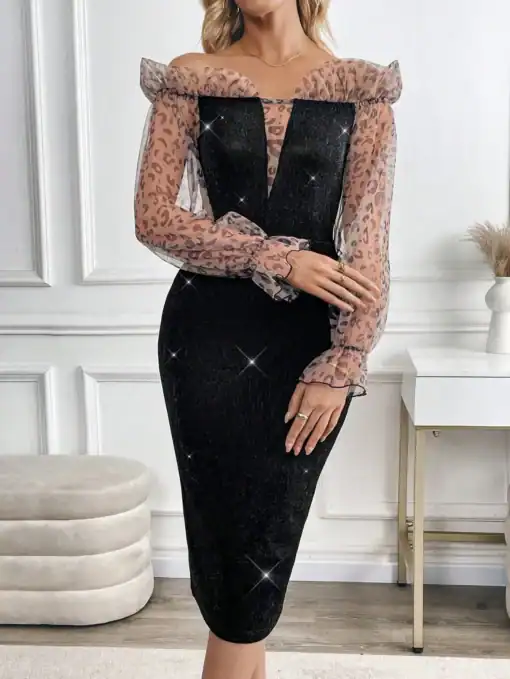 SHEIN Clasi Women's Elegant Bodycon Leopard Print Party Dress