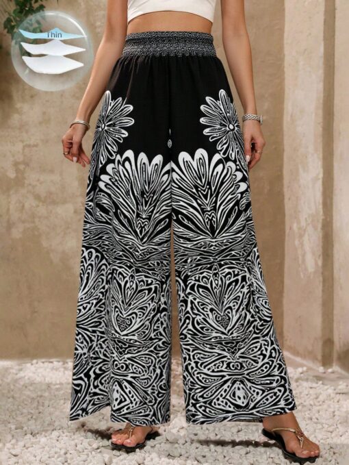 SHEIN Clasi Women's Resort  Print Wide Leg Trousers