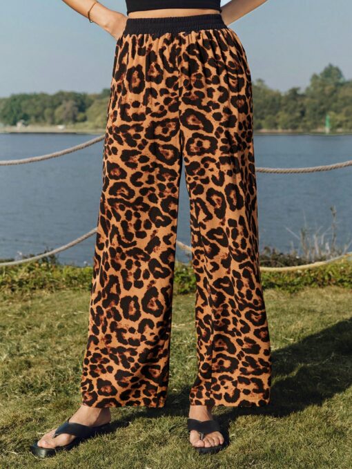 SHEIN LUNE Wide Leg Women Pants Women's Leopard