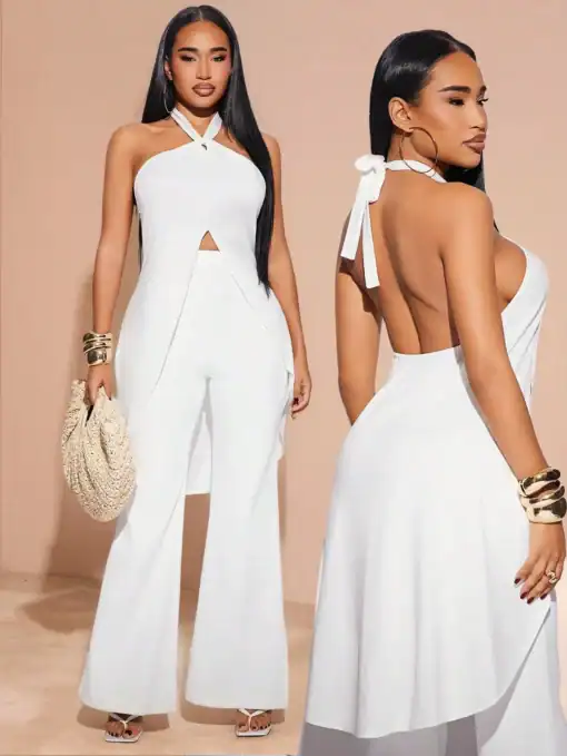 SHEIN SXY Summer;Neck Tie, Stretchy Knit Backless Maxi Top