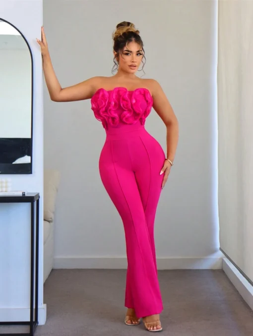 SHEIN SXY Women's Pink Ruffled Floral Jumpsuit