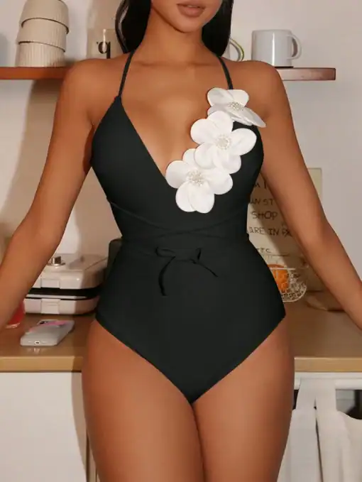 SHEIN Women Spring Break One Piece Floral Print Elegant Minimalist One-Piece Swimsuit