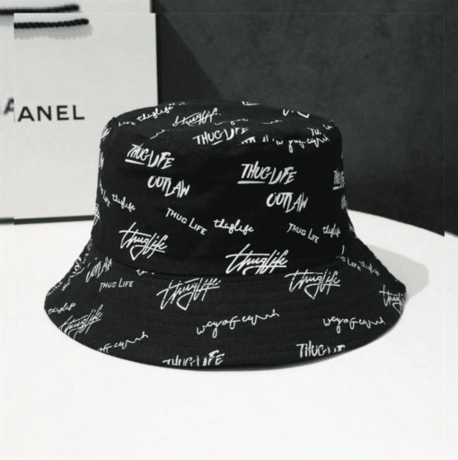 SHEIN 1 Pc Reversible Bucket Hat, Unisex English Letter Print Pattern Double-Sided Wear Sunshade Bucket Hat