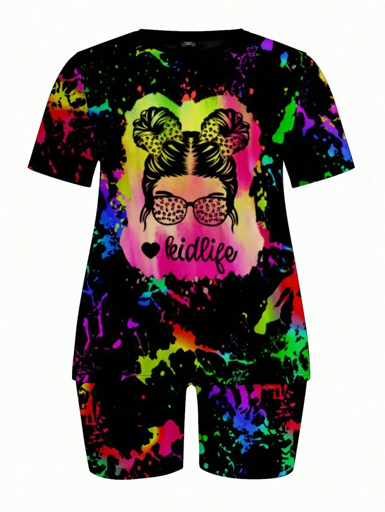 SHEIN 2pcs Set Neon Tie Dye & Portrait Printed Matching Top - الصورة 3