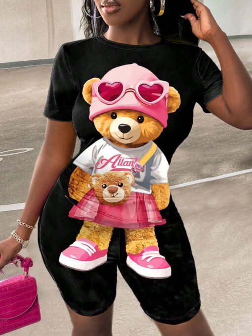 SHEIN Slaydiva Casual Printed Cute Bear Pattern 2pcs Set