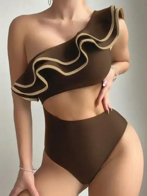 SHEIN Swim Style Ruffle Trim Cutout Sexy One-Piece Swimsuit