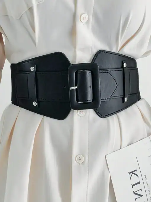 SHEIN 1pc Women's Black Corset Fashion PU Elastic Waist Belt