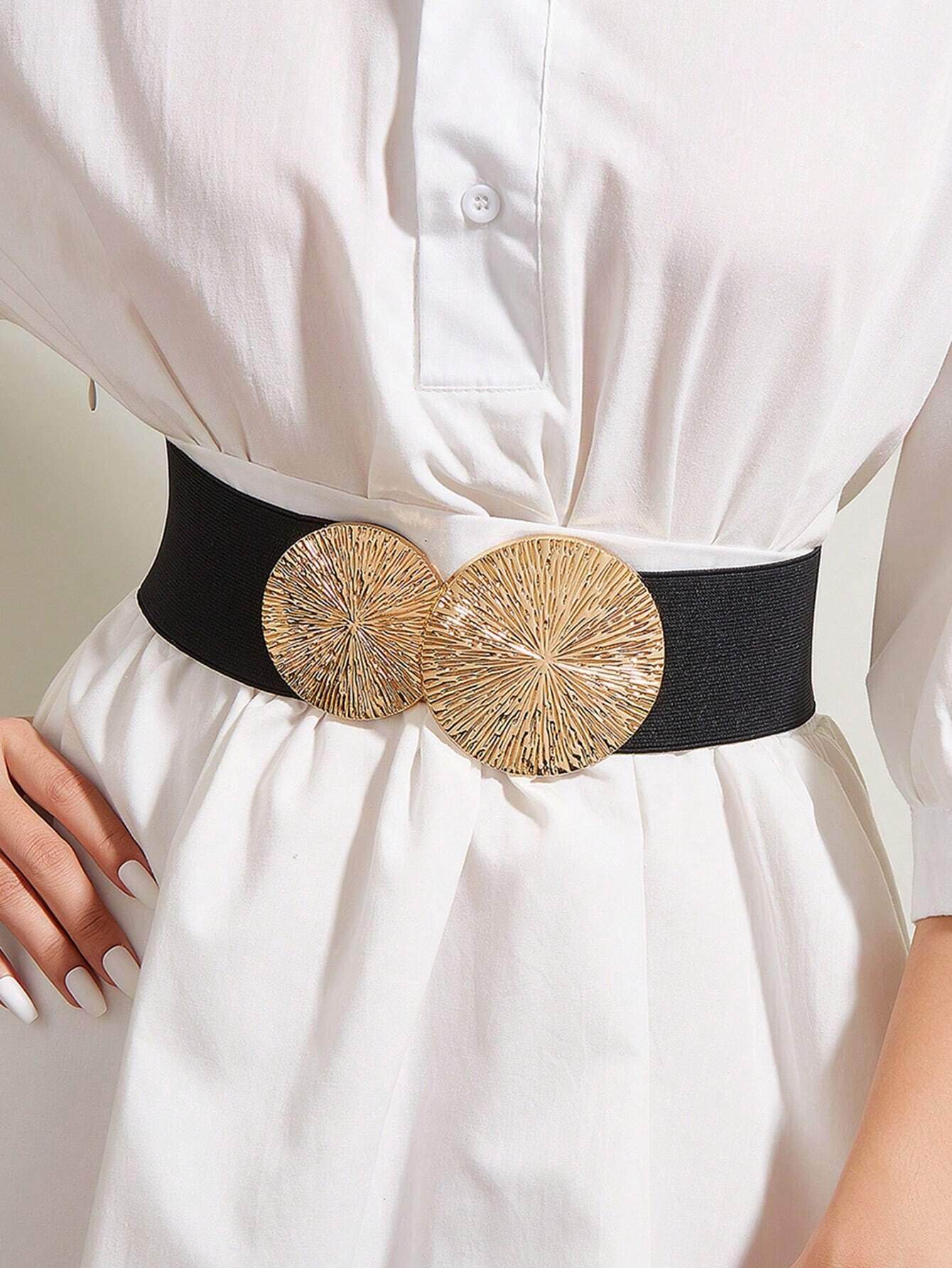 SHEIN 1pc Casual Versatile Elastic Round Buckle Waist Belt