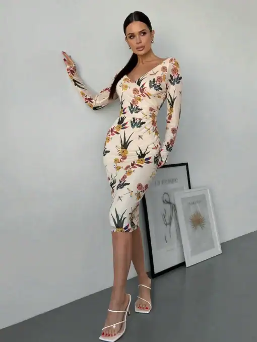 SHEIN Versatile Floral Print Open Shoulder Women Dress