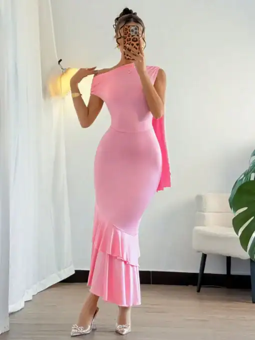 SHEIN Casual Solid Color Slim Fit Cinched Waist Sleeveless Dress
