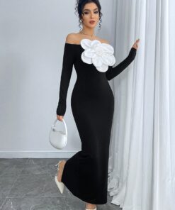 SHEIN Elegant Off Shoulder Floral Embellished Bodycon Dress