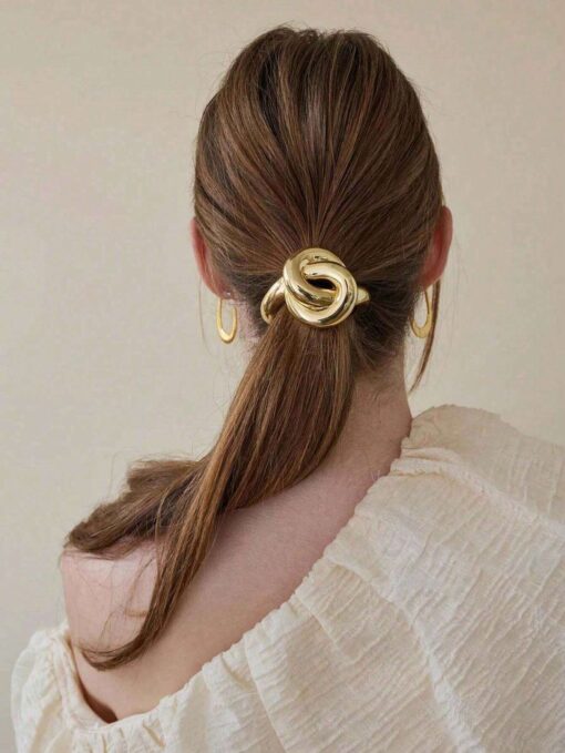 SHEIN 1pc Golden Metal Geometric Hair Tie Ponytail Holder