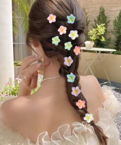 SHEIN 12pcs Sweet Candy Colored Flower Hair Clips